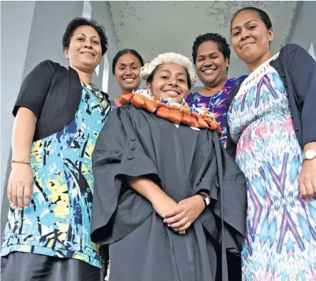  ?? Photo: Ronald Kumar ?? Standing tall...Bulou Vialele Azariah Kinivuai (middle) with (from left) her mum Angie Anthony, sisters, Chiara, Olivia and Cassandra Kinivuai following her admission as a legal practition­er on February 21, 2018.