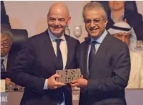 ?? AFP ?? Gianni Infantino (left) and Shaikh Salman bin Ebrahim Al Khalifa in Goa on Tuesday. —