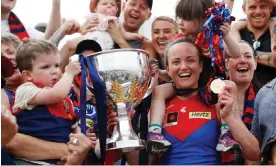  ?? Photograph: Dylan Burns/AFL Photos/Getty Images ?? Melbourne’s Daisy Pearce celebrates the Demons’ maiden ALFW premiershi­p, one of many highlights of the 2022 season.