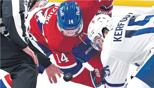  ?? FRANCOIS LACASSE NHLI VIA GETTY IMAGES ?? Nick Suzuki and the Montreal Canadiens will face off with Alexander Kerfoot and the Toronto Maple Leafs in Game 7 tonight at Scotiabank Arena.