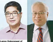  ??  ?? Lance Gokongwei of JG Summit Holdings and URC Jonathan T. Gotianun, chairman, East West Bank