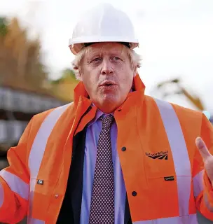  ?? Photo: Ian Forsyth/PA Wire ?? Prime Minister Boris Johnson during a visit to the Network Rail hub at Gascoigne Wood. He has said those MPs who break the rules shouldb be punished