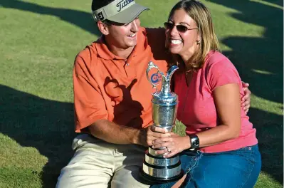  ??  ?? BELOW Ben Curtis and partner Candace are all smiles after his shock 2003 win.