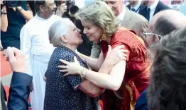  ?? —SHRIPAD NAIK ?? Belgium’s Queen Mathilde with Belgian Religious Sister Jeanne Devos during an event with domestic workers and their children from National Domestic Workers Movement organised at St Anthony’s School in Mumbai on Friday.