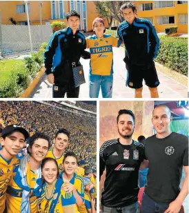  ??  ?? Arriba, Eugenio posa con Héctor Mancilla y Enrique Palos. Abajo, con su familia en el estadio Universita­rio y con Jorge Torres Nilo