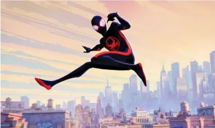  ?? ?? Maelstrom … Miles Morales, voiced by Shameik Moore, booted and suited for action in Spider-Man: Across the Spider-Verse. Photograph: Sony Pictures Animation