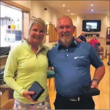  ?? ?? Winners of the Shiskine mixed Greensomes was Lynda Howie and Gary Campbell.