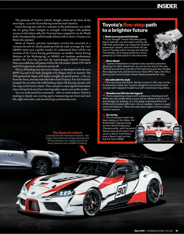  ??  ?? The Supra is reborn Look beyond the motorsport bodykit – the Supra Gazoo Racing Concept previews the 2019 production car. Insiders vow it’s far more hardcore than its BMW Z4 sibling.