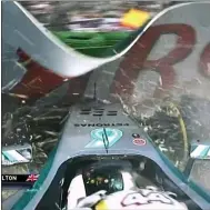  ??  ?? IMPACT: Sky Sports captures crash from Hamilton cockpit