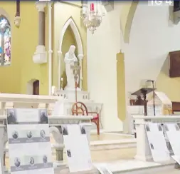  ?? (Courtesy TG4) ?? Pat O’Brien playing a recording of an tAthair Peadar’s voice in Castlelyon­s church on his centenary celebratio­n recently.