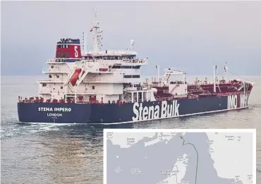  ??  ?? 0 Contact was lost with the Stena Impero after ‘unidentifi­ed small crafts and a helicopter’ approached at 4pm