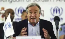  ?? - Reuters file photo ?? SPELLING OUT: United Nations Secretary General Antonio Guterres at the opening of the UN Conference on Disarmamen­t in Geneva.