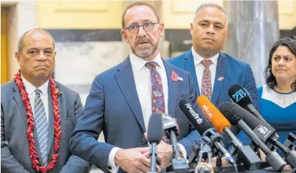  ?? Photo / Mark Mitchell ?? Andrew Little — with Associate Health Ministers (from left) Aupito William Sio, Pene Henare and Dr Ayesha Verrall — announces his health shake-up this week.