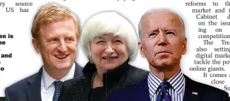  ??  ?? PRESSURE: Oliver Dowden is probing online media, while Janet Yellen and her boss Joe Biden want to engage on taxing the online firms