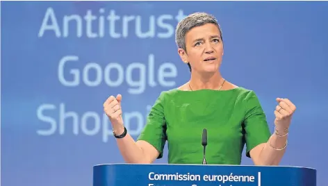  ?? FOTO: DPA ?? EU-Wettbewerb­skommissar­in Margrethe Vestager gestern in Brüssel