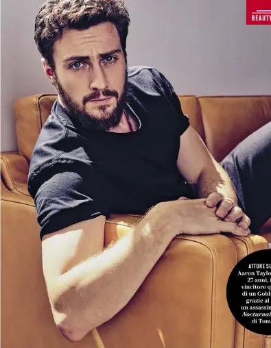  ??  ?? ATTORE SUL PODIO Aaron Taylor-Johnson, 27 anni, inglese, vincitore quest’anno di un Golden Globe, grazie al ruolo di un assassino nel ilm Nocturnal Animals di Tom Ford.