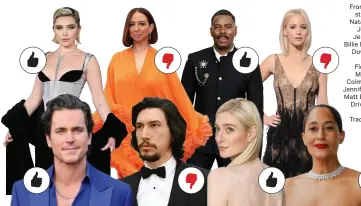  ?? ?? From left by row, starting at top: Natalie Portman, Jenna Ortega, Jennifer Lopez, Billie Eilish, Robert Downey Jr., Kim Kardashian, Florence Pugh, Maya Rudolph, Colman Domingo, Jennifer Lawrence, Matt Bomer, Adam Driver, Elizabeth Debicki and Tracee Ellis Ross