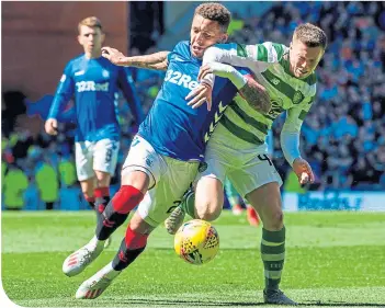  ??  ?? Callum McGregor in the thick of Old Firm action with James Tavernier