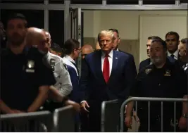  ?? JEFFERSON SIEGEL — THE NEW YORK TIMES ?? Former President Donald Trump arrives for a hearing at State Supreme Court in lower Manhattan on Feb. 15. Strict security measures are expected as the first criminal trial of a former U.S. president gets underway Monday.