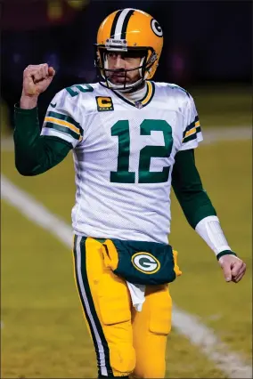  ?? AP PHOTO BY CHARLES REX ARBOGAST ?? Green Bay Packers’ Aaron Rodgers reacts during the second half of an NFL football game against the Chicago Bears Sunday, Jan. 3, in Chicago.