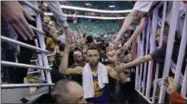  ?? RICK BOWMER — THE ASSOCIATED PRESS ?? Golden State Warriors guard Stephen Curry celebrates with fans as he leaves the court after Game 4 of the NBA basketball second-round playoff series Monday in Salt Lake City. The Warriors won 121-95.