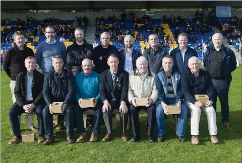  ??  ?? The Baltinglas­s team who defeated Ballymanus in the Intermedia­te football final 25 years ago were honoured at Joule Park Aughrim on Sunday afternoon with county chairman Martin Fitzgerald.