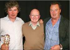  ??  ?? The late John Butler (centre) pictured with singer/songwriter John Spillane (left) and entertaine­r John Kenny at the tribute night arranged by the Shoestring group at the Schoolyard Theatre Charlevill­e in August 2008.