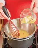  ??  ?? To prevent the sauce from breaking, start whisking the melted butter into the yolk mixture a little bit at a time.