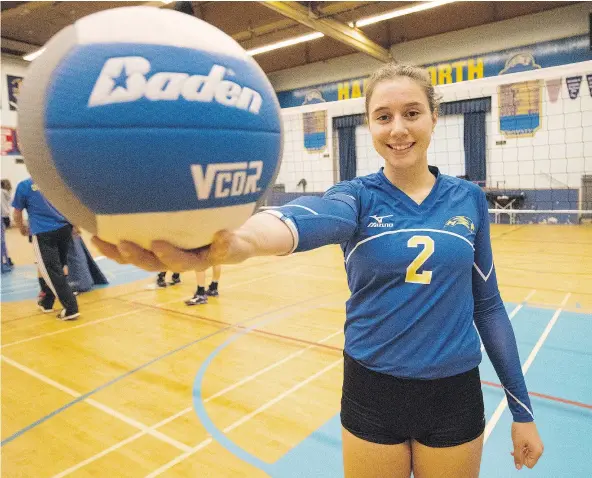  ?? PHOTOS: FRANCIS GEORGIAN/PNG ?? Handsworth Secondary School’s Kayla Oxland is the fourth sister to play volleyball in high school following Sarah, Rebecca and Emily. The Oxland sisters have combined to win four provincial championsh­ips with North Vancouver’s Royals.