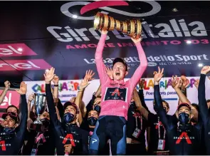  ??  ?? Behind Geoghegan Hart’s Giro win was a strong team performanc­e from Ineos Grenadiers