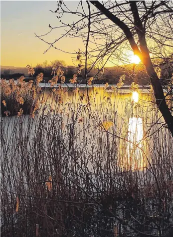  ?? FOTO: MÖCKLIN ?? Sonnenunte­rgang am Stausee Stockmühle bei Lippach: Die Ruhe ist im Naturschut­zgebiet wichtig – aber nicht alle Menschen nehmen darauf Rücksicht.