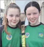  ?? (Pic: John Ahern) ?? GLENROE’S FINEST: Glenroe camogie U14 players, Aoibhinn Fox and Ciara Murphy, wearing their club colours with pride at the St. Patrick’s Day parade in Ballylande­rs.