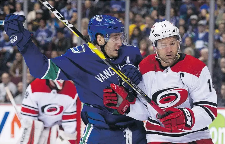  ?? GERRY KAHRMANN/PNG FILES ?? Bo Horvat, left, enjoyed a “good hard practice” Thursday, the team’s first time on ice since the all-star break.