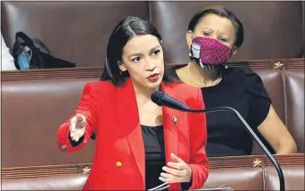  ?? HOUSE TELEVISION VIA AP ?? In this image from video, Rep. Alexandria Ocasio-Cortez, D-N.Y., speaks on the House floor Thursday on Capitol Hill in Washington.