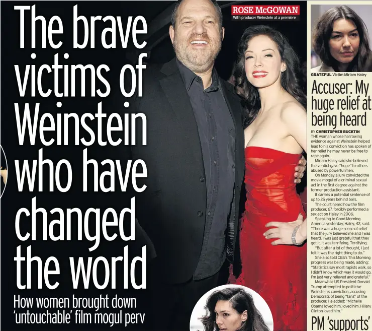  ??  ?? ROSE McGOWAN With producer Weinstein at a premiere
GRATEFUL