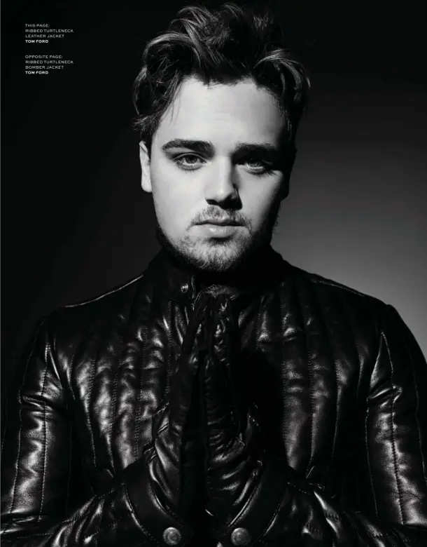  ??  ?? THIS PAGE: RIBBED TURTLENECK LEATHER JACKET TOM FORD
OPPOSITE PAGE: RIBBED TURTLENECK BOMBER JACKET TOM FORD
