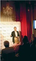  ??  ?? Osmosis skincare founder Dr Ben Johnson addressing an enthusiast­ic audience in Auckland.