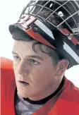  ??  ?? New Falcons goalie Owen Savory is shown at a September practice.