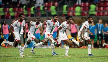  ?? ?? Delight…Burkina Faso celebrate knocking Gabon out on penalties to reach the quarter-finals