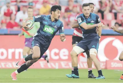  ?? Picture: Backpagepi­x ?? RAMPAGING. All Blacks star Rieko Ioane scored a brace of tries as the Blues shocked the in-form Lions at Ellis Park on Saturday.