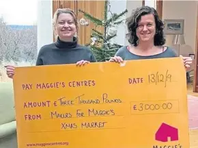 ??  ?? Sophie (right) and a volunteer with a cheque from the Christmas market.