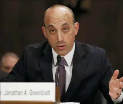  ?? CAROLYN KASTER — THE ASSOCIATED PRESS FILE ?? In this file photo Jonathan Greenblatt, CEO and National Director of the Anti-Defamation League, speaks on Capitol Hill in Washington. Millions of anti-Semitic messages on Twitter have spread negative stereotype­s and conspiracy theories about Jews...