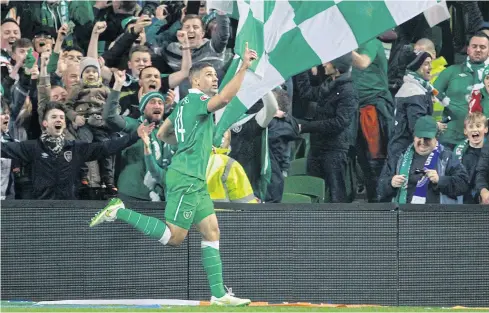  ?? AP ?? Ireland’s Jon Walters celebrates after scoring the opening goal against Bosnia.