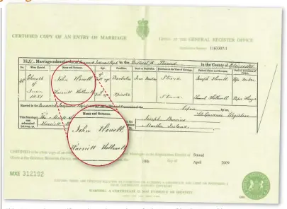  ??  ?? This 1851 marriage certificat­e shows the marriage of John Howell in Gloucester­shire