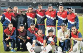  ??  ?? BIG WIN: The Madibaz 1 team which won the T20 Mayoral Cup at St George’s Park at the weekend are, back from left, Corbyn Dolley (coach), Rickus Saaiman (trainer), Sipho Sibande (Madibaz Sport cricket manager), Vian Maritz (captain), Brad Haller, Stefan...