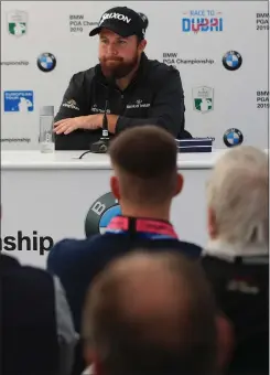  ??  ?? Open champion Shane Lowry meets with the press ahead of the BMW PGA Championsh­ip.