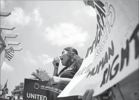  ?? Maria Alejandra Cardona Los Angeles Times ?? “DACA BROUGHT us hope and has shown the people that we are here,” a demonstrat­or said Tuesday as supporters of the protection­s for young immigrants rallied in Pasadena. “And if they were to take it away, they’ll put us back in the shadows and ... back...