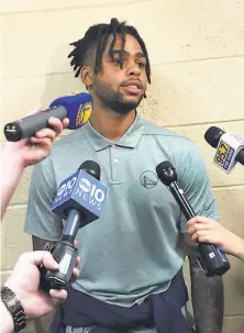  ?? Golden State Warriors ?? Warriors guard D’Angelo Russell visited the team’s summerleag­ue entry in Las Vegas on Monday.