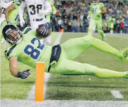  ?? OTTO GREULE JR./GETTY IMAGES/FILES ?? Seattle Seahawks tight end Luke Willson says he had “a tough childhood” in LaSalle, Ont., rooting for his hometown Detroit Lions in a house full of Green Bay Packers fans. Even while playing college ball in Houston, “I was catching some heat,” he says.