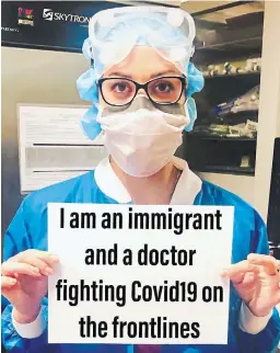  ??  ?? Niagara-born Dr. Julia Iafrate is treating COVID-19 patients in New York City where she has lived for 13 years. Her green card applicatio­n was denied on the grounds she does not provide a service useful to the nation.